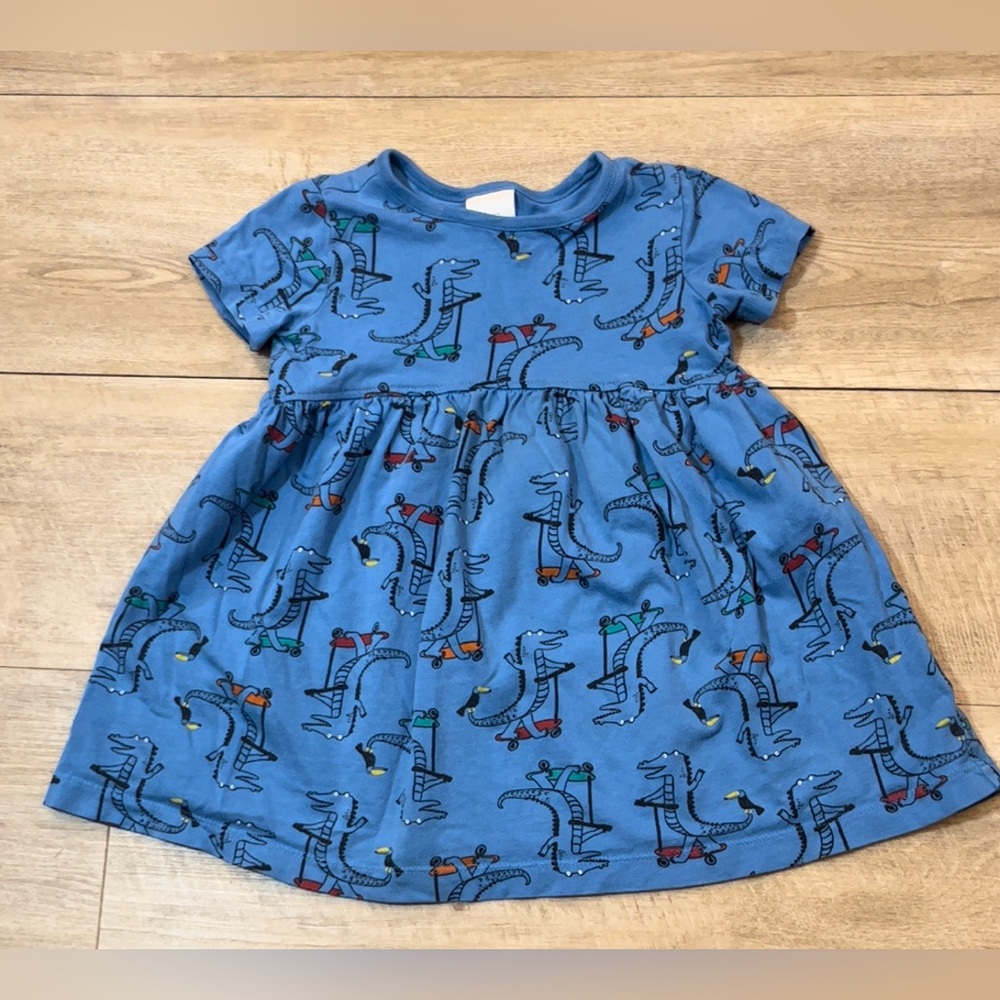 Hanna Andersson Girl’s Organic Cotton On The Go Alligators on Scooters Dress 2T